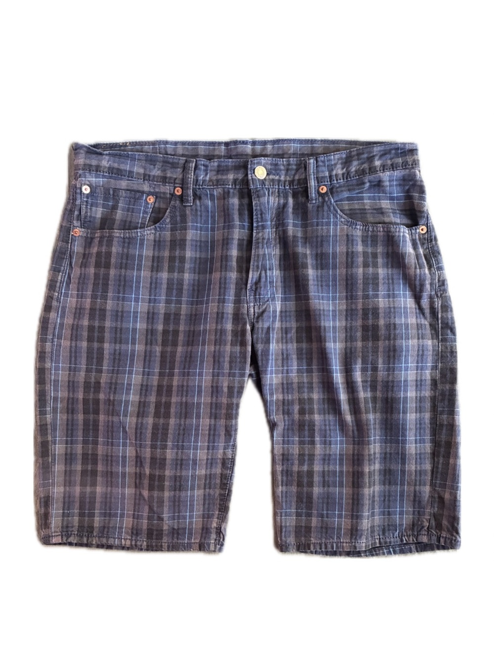 Vintage Levi's 504 Plaid Shorts Blue Grey Skater Grunge Y2K Men’s Size 36